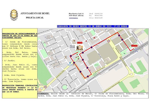 Dispositivo especial de tráfico con motivo de la Cabalgata de Reyes 2020